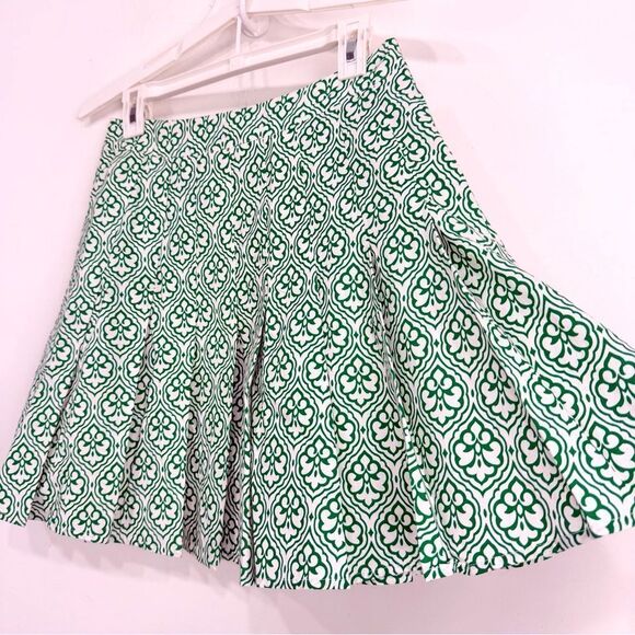 THML Green White Fleur Print 100% Cotton A line Pleated Mini Skirt NEW - Picture 6 of 16